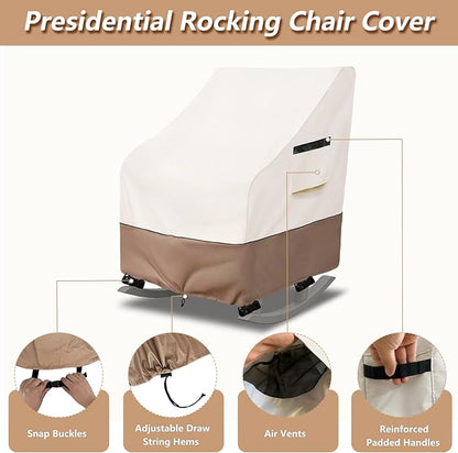Outdoor Rocking Chair Cover 2 Pack,Heavy Duty Waterproof Patio Rocking Chairs Cover for 27" W x 34" D x 45" H Presidential Rocking Chair,Beige