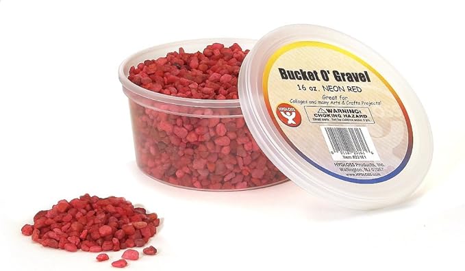 Hygloss Products Craft Rocks, Mini Stones for Art Projects - Bucket O' Gravel, Neon Red, 1 lb