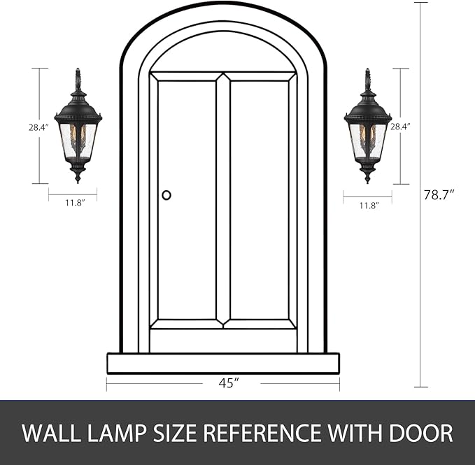 Emliviar Farmhouse Outdoor Light Fixtures Wall Mount 28.4 Inch, Large Outside Lamp for Porch, Outdoor Carriage Light with Seeded Glass, Black Finish, XE265B BK