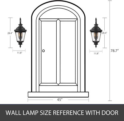 Emliviar Farmhouse Outdoor Light Fixtures Wall Mount 28.4 Inch, Large Outside Lamp for Porch, Outdoor Carriage Light with Seeded Glass, Black Finish, XE265B BK