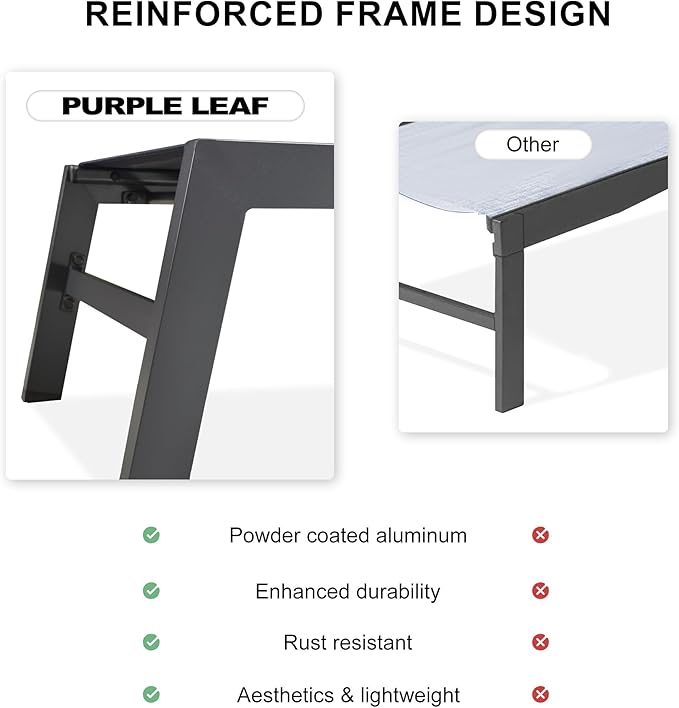 PURPLE LEAF Outdoor Chaise Lounge Set of 4 Aluminum Lounger with Wheels and Side Tables Recliner Chair for Backyard Poolside Grey Patio Lounge Chair