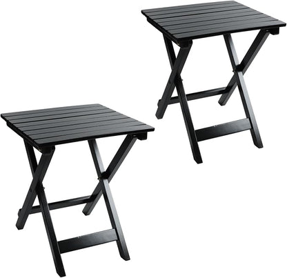 Outdoor Wooden Side Table, Folding Patio End Table Set of 2, Small Square Furniture Table for Adirondack Chair, Balcony, Porch, No Assembly, Black