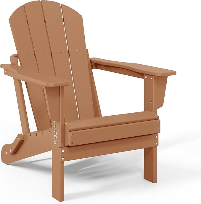 WestinTrends Malibu 2 Piece Set Outdoor Folding Poly Adirondack Chair, Teak
