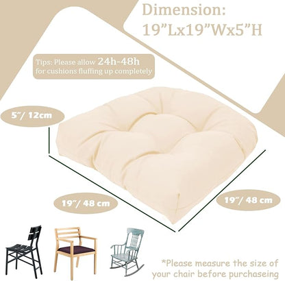 MTMR Outdoor Chair Cushions Set of 2, 19x19 Waterproof Wicker Seat Cushions for Patio Furniture, Thick Tufted Outdoor Replacement Furniture Pad for Porch Lawn Wicker Desk Dining Rocking Chair, Cream