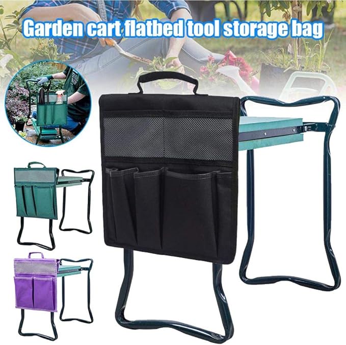 Garden Pouch Foldable Portable Garden Kneeler, Bench Kneeling Bag, Seat Storage Tote Hanging Organizer, Gardening Tools Storage Stool Multiple Storage Pouch (Purple),