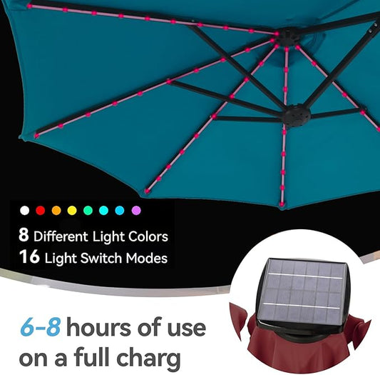 GREEN PARTY 13 ft Rectangle Patio Umbrella with Solar Lights, Double-Sided Market Table Umbrella with Crank, Large Outdoor Umbrellas for Patio Poolside Garden Backyard, Cerulean