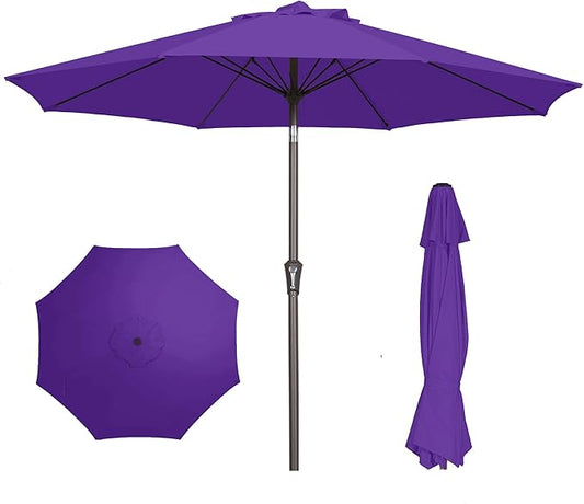 PatioKingdom 9FT Patio Outdoor Umbrella-UPF 50+ Sun Shade with Wind Vent, Push-Button Tilt & Smooth Crank Lift, Rust-Resistant Fiberglass Frame for Garden, Backyard,Yard (Dark Purple, 9FT)