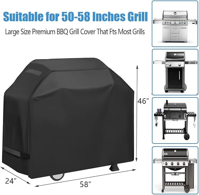 Grill Cover, Waterproof BBQ Grill Cover, 58 inch Rip-Proof and Anti-UV Barbecue Gas Grill Cover Compatible for Weber Char-Broil Nexgrill Grills and More