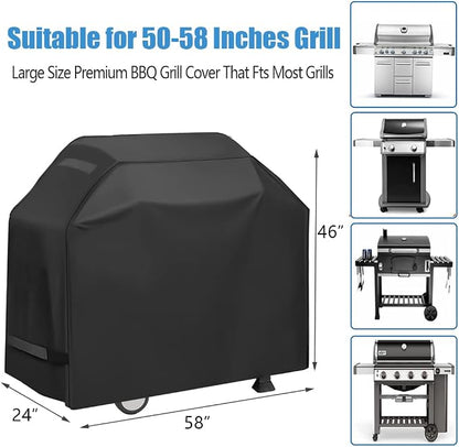 Grill Cover, Waterproof BBQ Grill Cover, 58 inch Rip-Proof and Anti-UV Barbecue Gas Grill Cover Compatible for Weber Char-Broil Nexgrill Grills and More
