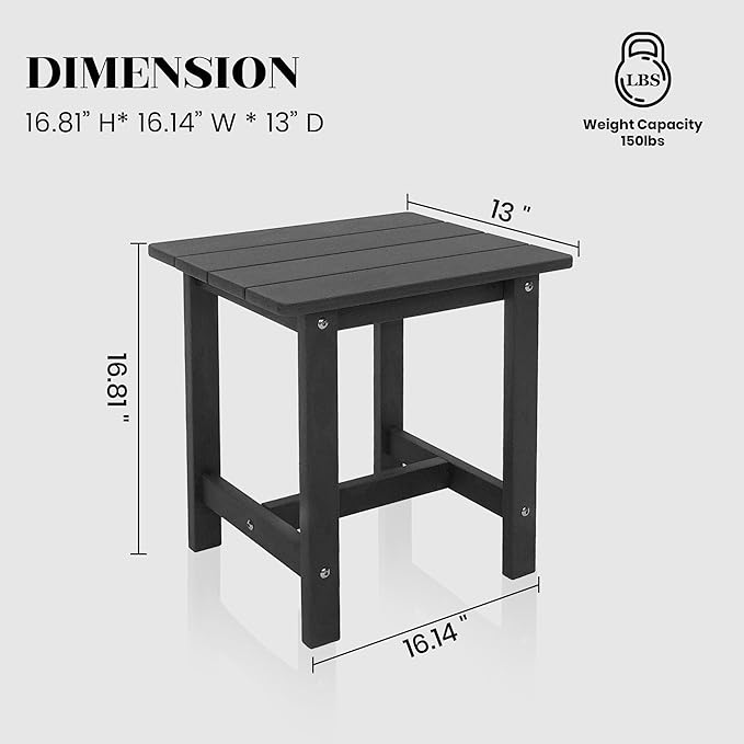Meluvici Outdoor Side Table, Small Adirondack Side Table for Adirondack Chair - Indoor Outdoor End Table - HDPS (Black)