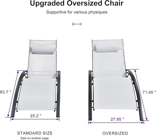 PURPLE LEAF Patio Oversized Chaise Lounge Chair Set with Side Table Pool Adjustable Recliner Chairs for Outside Beach Outdoor Sunbathing Tanning Poolside Lounger Chair, White