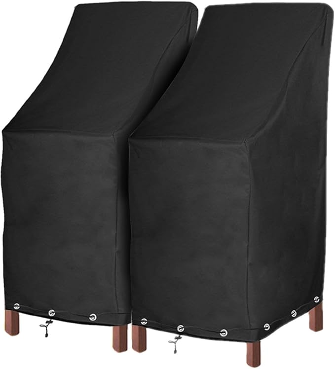 RosieLily Outdoor Chair Covers, High Back Patio Chair Covers Waterproof, Heavy Duty Patio Furniture Covers, Stackable Outdoor Bar Stool Covers, 600D, High Back with Lock Hole-2 Pack