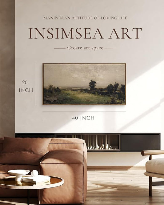 InSimSea Extra Large Framed Vintage Wall Art, Living Room Country Farmhouse Decor, Wilderness Landscape Paintings, Canvas Prints, Retro Scenery Long Picture for Bedroom Above of Bed,20x40inch