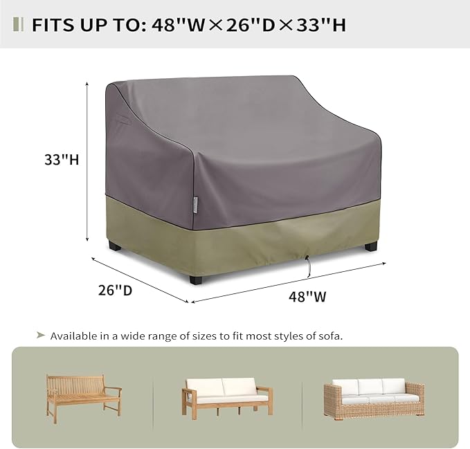 KylinLucky Outdoor Patio Sofa Cover fit 48 x 26 x 33 inch, 47 x 25, 46 x 24 Waterproof Weatherproof Heavy Duty 600D Garden Furniture Cover for Outside Sofa Couch