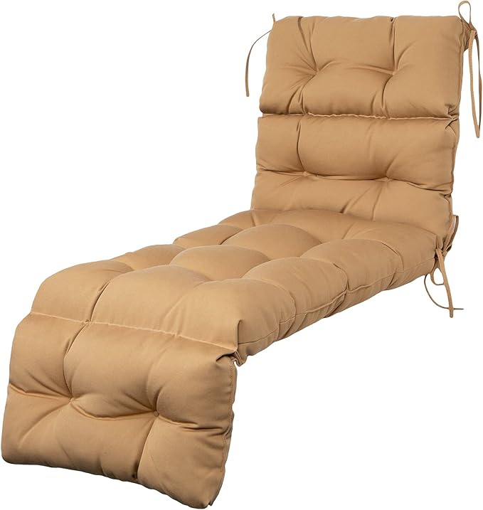 ARTPLAN Outdoor Chasie Lounge Tufted Thick Cushion with Ties,Replacement Wicker Chair Cushion for Paito Fruniture,72x22x4inches,All Weather,Light Brown