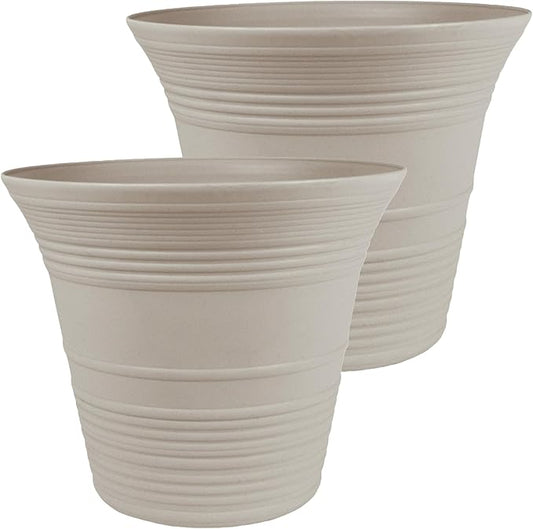The HC Companies 12 Inch Sedona Round Self Watering Planter Pots, Lightweight UV-Resistant Plastic Indoor & Outdoor Planters, 2-Pack Flower Pots for Garden & Home Decor, Cottage Stone