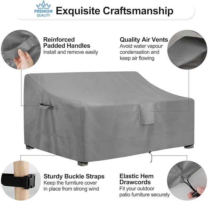 OutdoorLines Outdoor Waterproof Patio 3-Seater Couch Cover - UV Resistant Patio Sofa Furniture Covers Weatherproof Heavy Duty Glider Covers for Outdoor Furniture, 88Wx32.5Dx33H Inches, Gray