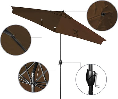 California Umbrella 9' Rd Aluminum Patio Umbrella, Crank Lift, Auto Tilt, Black Finish, 4yr Fade Warranty, Mocha