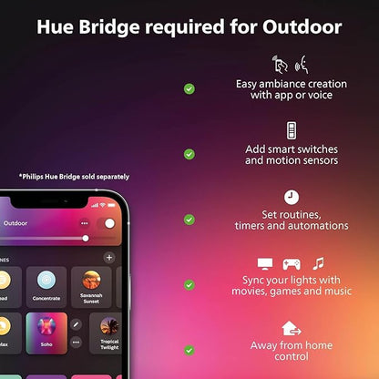 Philips Hue Festavia 90ft Permanent Outdoor String Lights, 48 Dimmable Lights, 55 Lumens Each, Weatherproof, Water-Resistant, White Wire, Color Ambience, Bridge Required