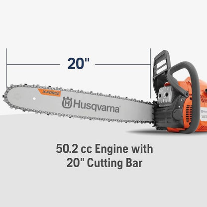 Husqvarna 450S Rancher Gas Chainsaw, 50.2-cc 3.2-HP, 2-Cycle X-Torq Engine, 20 Inch Chainsaw with Automatic Oiler, For Tree Pruning, Yard Cleanups and Firewood Cutting