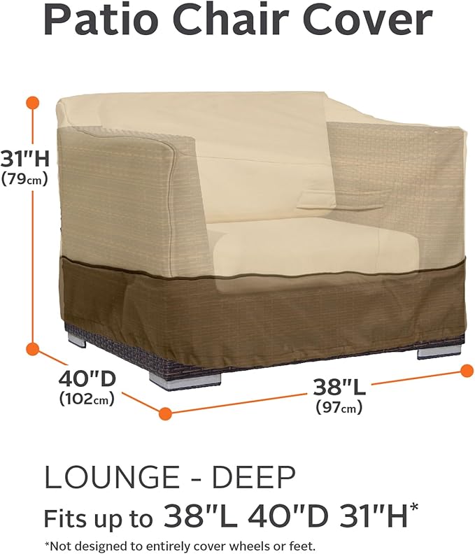 Classic Accessories Veranda Water-Resistant 38 Inch Deep Seated Patio Lounge Chair Cover, 2-Pack, Patio Furniture Covers
