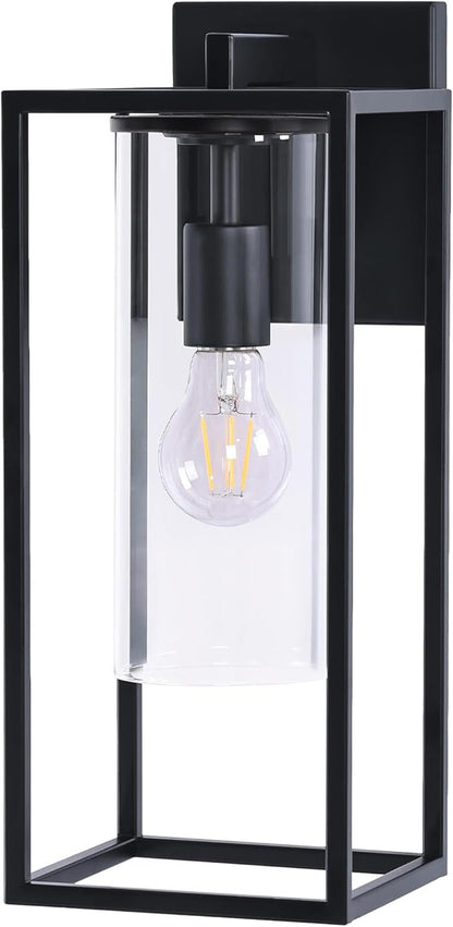15.7 Inch Outdoor Wall Lights, Outdoor Wall Lantern with Circular Clear Glass Shade, Waterproof Exterior Lighting Fixtures, Modern Front Porch Lighting for House, Garage, E26 Base, ETL Listed, Black