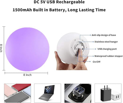8-Inch LED Ball Light, Multi-Color Rechargeable Night Lights Waterproof Dimmable Mood Lamp with Remote for Home Garden Patio Party Bar Decors