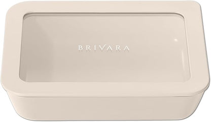 Glass Food Storage Container with Lid, 3-Cup Small Rectangle | Microwave-Safe Airtight Lid, Oven-Safe Ceramic-Coated Glass | Zero Plastic, No PFAS/PFOA/BPA, Reusable [Crema]