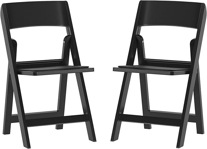 Flash Furniture Hercules Tucker Commercial Black Resin Folding Chair - Lightweight, Vinyl Padded Removable Seat, Indoor Outdoor Use, Event & Wedding Ready, Set of 2