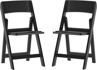 Flash Furniture Hercules Tucker Commercial Black Resin Folding Chair - Lightweight, Vinyl Padded Removable Seat, Indoor Outdoor Use, Event & Wedding Ready, Set of 2