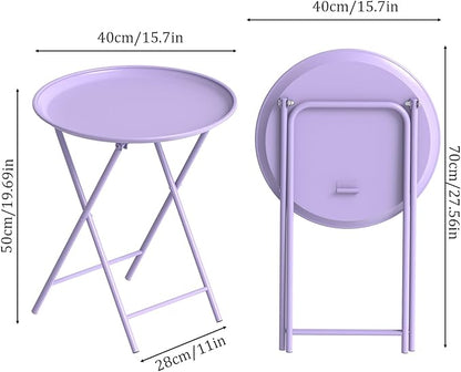 Garden 4 you Folding TV Tray Table, Metal Round Side Table, Purple Dinner Table with Metal Frame, Modern Outdoor Tray Table for Living Room, Bedroom, Patio & Small Spaces, 1 Pack