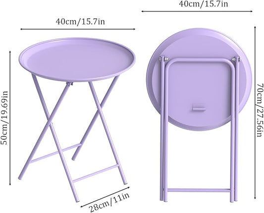 Garden 4 you Folding TV Tray Table, Metal Round Side Table, Purple Dinner Table with Metal Frame, Modern Outdoor Tray Table for Living Room, Bedroom, Patio & Small Spaces, 1 Pack