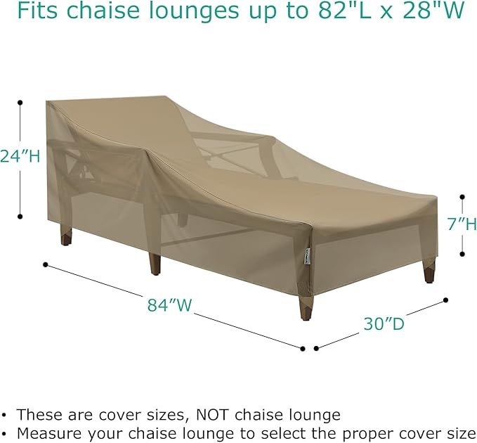 SunPatio Outdoor Chaise Lounge Covers, 2 Pack Patio Chaise Cover 84"L x 30"W x 24"H, Heavy Duty Waterproof Beach Chair Cover with Seam Taped, Helpful Air Vents, All Weather Protection, Taupe