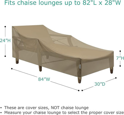 SunPatio Outdoor Chaise Lounge Covers, 2 Pack Patio Chaise Cover 84"L x 30"W x 24"H, Heavy Duty Waterproof Beach Chair Cover with Seam Taped, Helpful Air Vents, All Weather Protection, Taupe