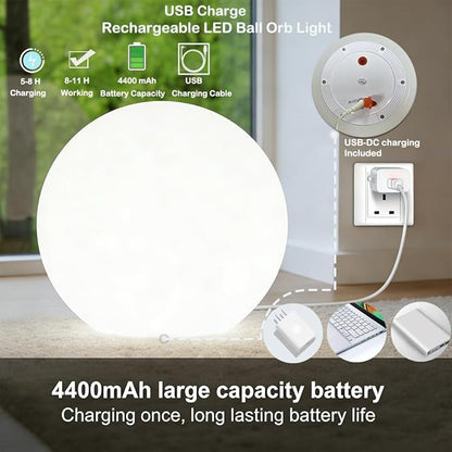 20 inch Large LED Globe Ball Light, Rechargeable LED Orb Light, Dimmable 16 RGB Colors Globe Floor Lamp w/Remote, Indoor/Outdoor Waterproof Glowing Globe Mood Lamp for Home Garden Patio Party