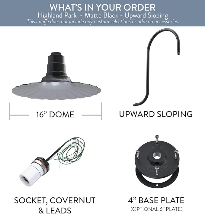 Steel Lighting Co. Highland Park Barn Light | Outdoor Wall Mounted | 16 inch Radial Wave | Upslope Gooseneck | Vintage Style Made in America | Matte Black Exterior/White Interior