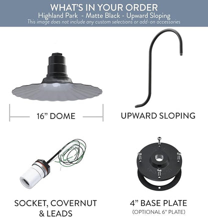 Steel Lighting Co. Highland Park Barn Light | Outdoor Wall Mounted | 16 inch Radial Wave | Upslope Gooseneck | Vintage Style Made in America | Matte Black Exterior/White Interior