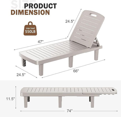 WACASA Outdoor Chaise Lounge Chairs, Oversized Lounge Chairs with 5-Level Adjustable Backrest & Cup Holder, Resin Waterproof Pool Lounge Chair for Patio, Beach, Yard, Gray