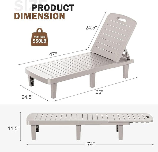 WACASA Outdoor Chaise Lounge Chairs, Oversized Lounge Chairs with 5-Level Adjustable Backrest & Cup Holder, Resin Waterproof Pool Lounge Chair for Patio, Beach, Yard, Gray