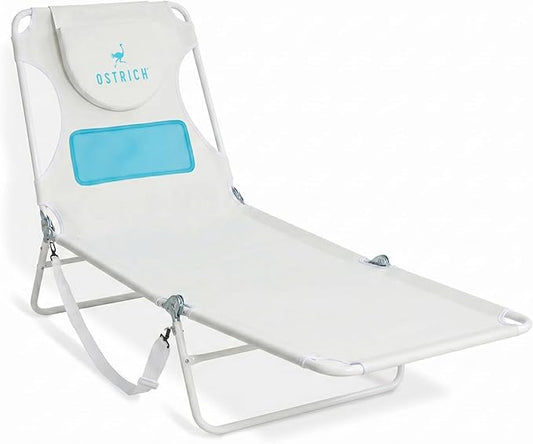 Ostrich the Ladies Comfort Lounger with Chest Support, Foldable and Portable Reclining Outdoor Patio Beach Lawn Camping Pool Tanning Chair, White