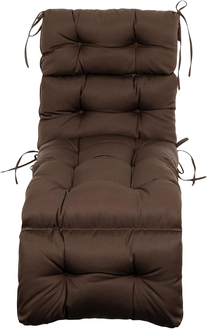 ARTPLAN Outdoor Chasie Lounge Tufted Thick Cushion with Ties,Replacement Wicker Chair Cushion for Paito Fruniture,72x22x4inches,All Weather,Brown