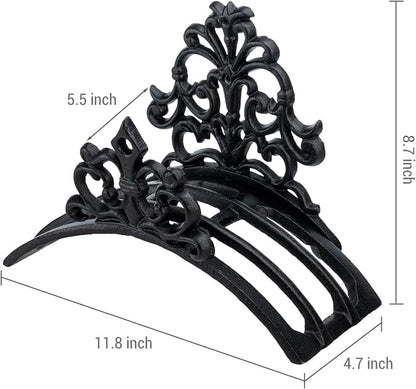 MyGift Wall Mounted Garden Hose Holder, Decorative Vintage French Floral Scrollwork hose Reel Hanger, Black Cast Iron Water Hose Storage Rack