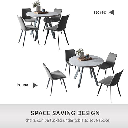 Round Dining Table Set, Mid Century Modern Small Round Dining Table Set, Saving Space (Table + 4 Grey Chairs)