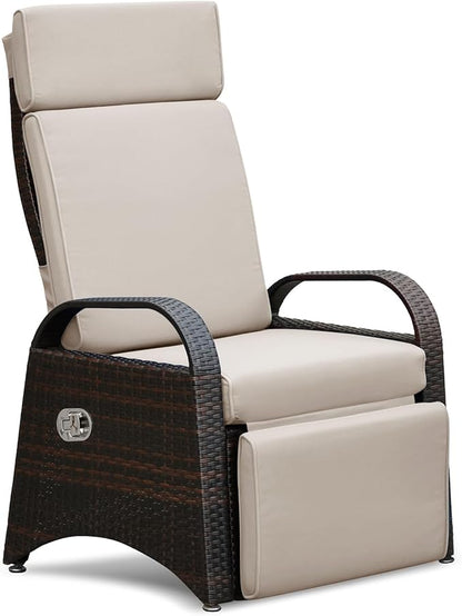 ATR ART TO REAL Outdoor Recliner Replacement Cushion, High Back Chair Cushions Patio Wicker Reclinning Chairs Seat Pad, Removable Cover, Waterproof, UV Resistant (Style A, Khaki)