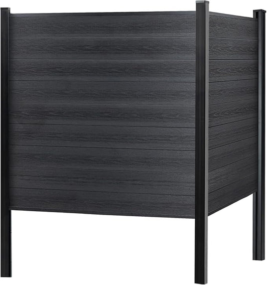 Mondaria Fence Privacy Screen with 8ft In-ground Posts, 6ft(H) x 6ft(W) Wood Plastic Composite Fence Panels Weather-Resistant Outdoor Fence for Backyard/Garden (Black, 2 Posts)
