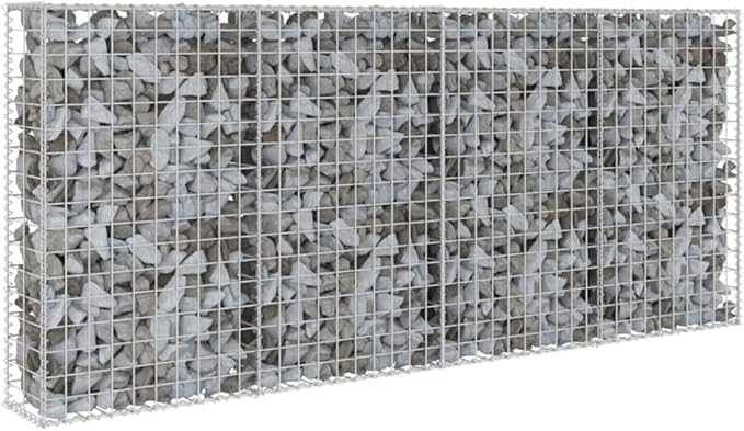 Galvanized Steel Gabion Wall with Covers, Gabion Mesh Wire Wall Panel Galvanized Steel Garden Stone Wire Basket Fencing Patio Decorative Fence, 78.7"x7.87"x33.5",-180