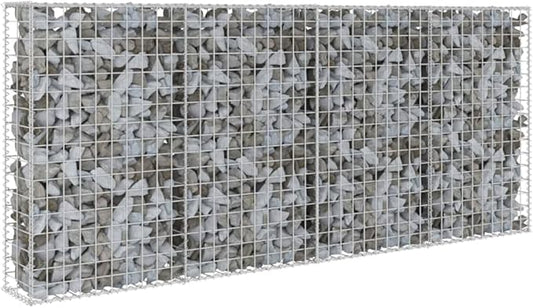 Galvanized Steel Gabion Wall with Covers, Gabion Mesh Wire Wall Panel Galvanized Steel Garden Stone Wire Basket Fencing Patio Decorative Fence, 78.7"x7.87"x33.5",-180