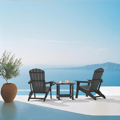 Plawdlik Folding Adirondack Chair, SGS Tested, Wooden Textured with Cup Holder, Heavy All-Weather HDPE Comfortable Set Poolside Backyard Lawn Grey Set 4