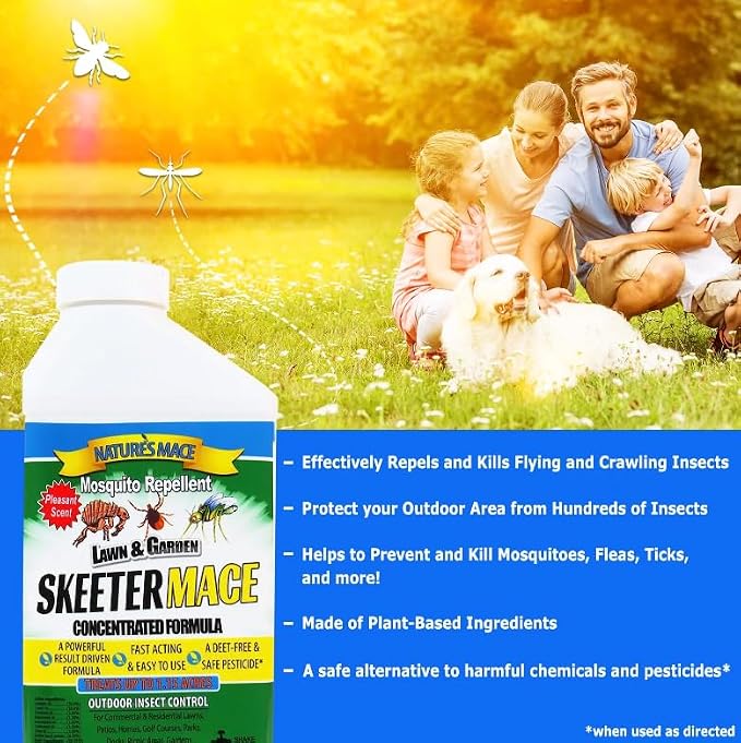 Nature’s MACE Skeeter Pest Repellent Spray - Safe for Pet and Plants, Outdoor Repellent Pest Control, Yard Protection Insect and Spider Barrier Treatment Essential Oil Formula Fresh Scent - 40oz