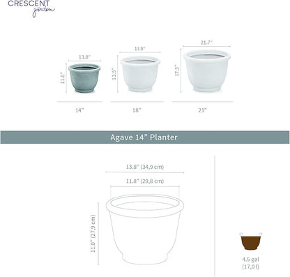 Crescent Garden Agave Planter, Classic Lightweight Resin Planter - UV-Resistant Flower Pots - Indoor & Outdoor Pot for Flowers, Houseplant, Herbs, 14" W x 11" H (Caviar Black)